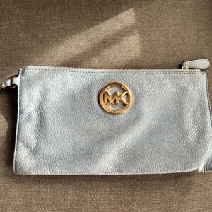 Michael Kors Baby Blue Wristlet in Soft Leather with Zipper Closure